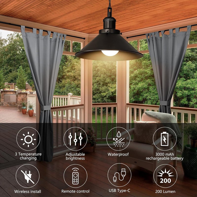 Bailoch 2 Pack Black Portable Battery Operated Hanging Lights, Rechargeable Wireless Outdoor Pendant Light with Remote, Battery Powered Chandelier Lantern Fixture for Indoor Outdoor Gazebo Porch Patio - Image 4